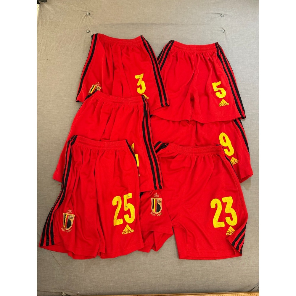 Lot of 5 Royal Belgian FA Home Adidas Football Shorts‎ Boys S / M Red Drawstring